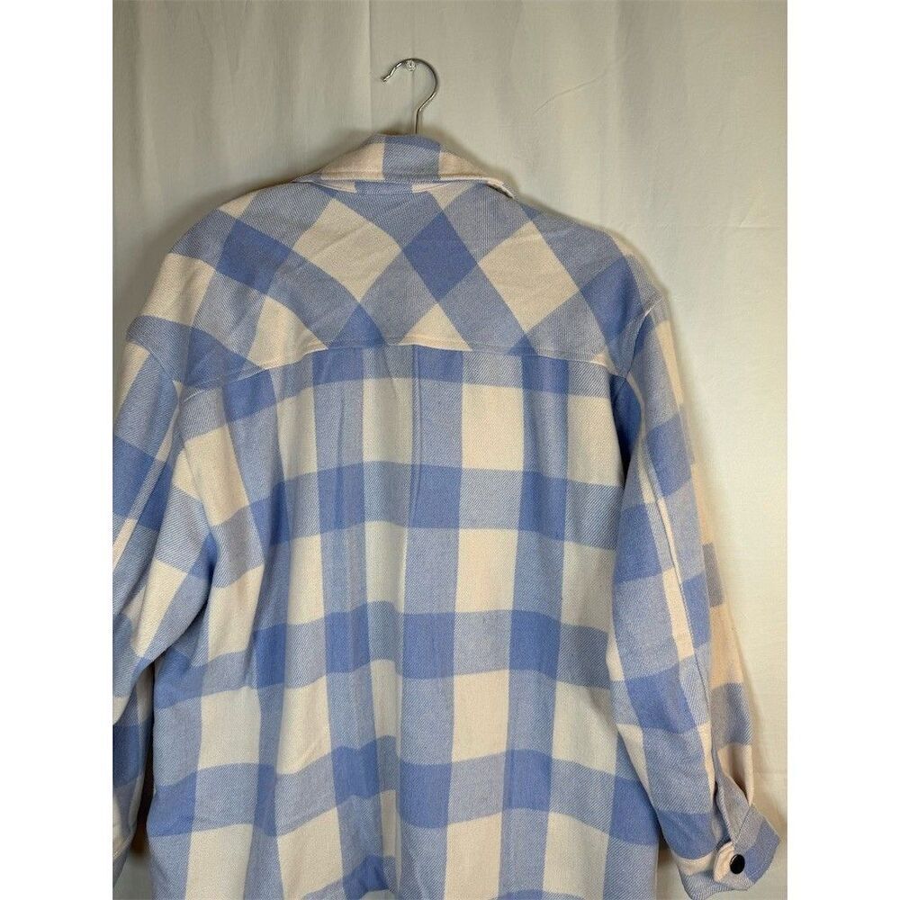 HFX Shacket Shirt Jacket Womens Size S Blue & Cream Plaid Snap Front Cozy - Picture 11 of 15
